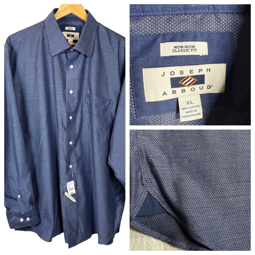 Joseph Abboud Men Dress Shirt XL Blue Non-Iron Classic Fit Cotton Long Sleeve